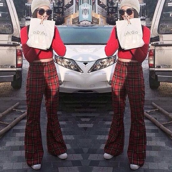 red plaid bell bottoms